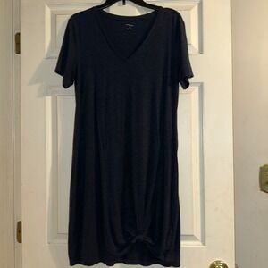 Daily Ritual Women's Navy Blue V-Neck Knot Front‎ T-Shirt Dress Large